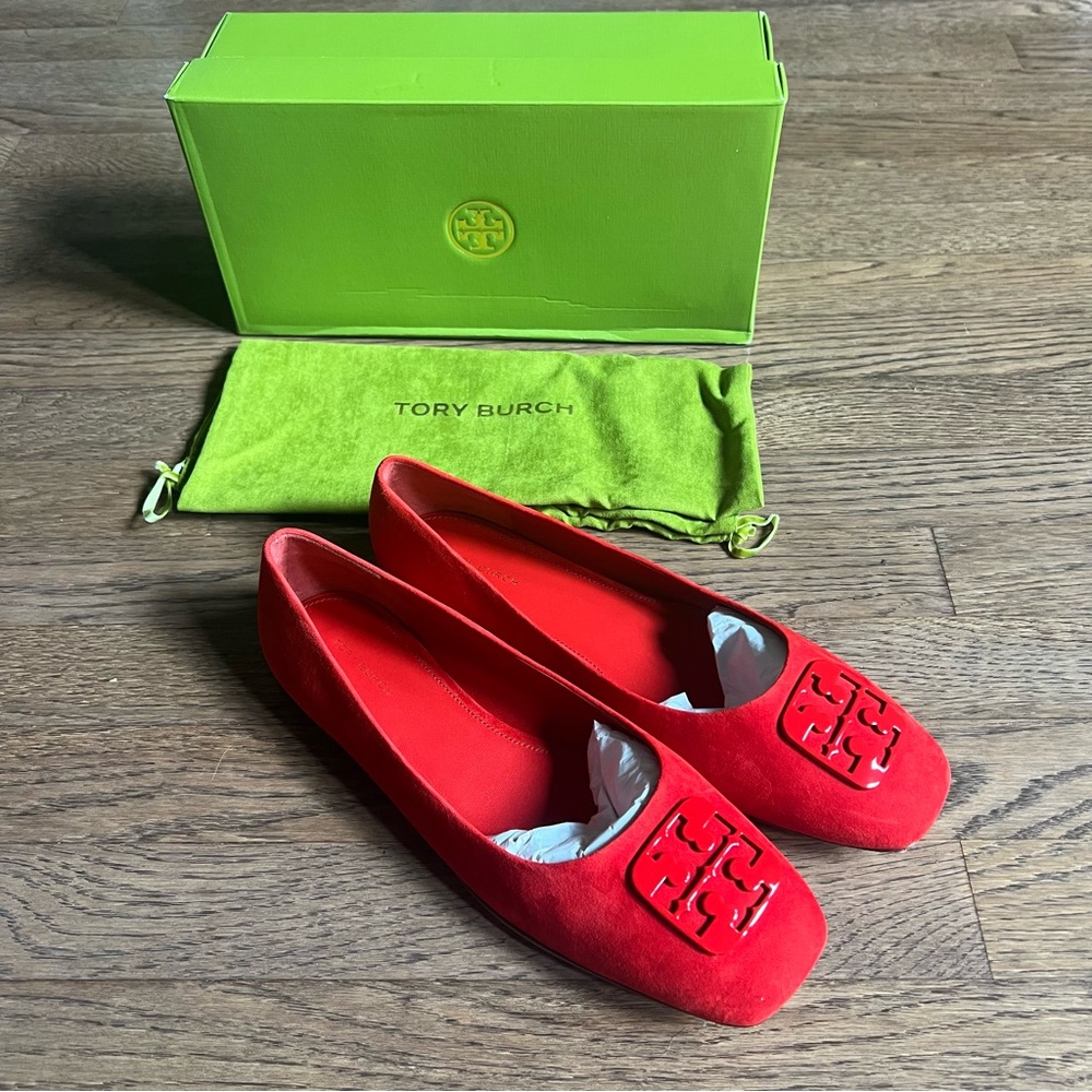 Tory Burch Suede Red Georgia Ballet Flats - Picture 8 of 11